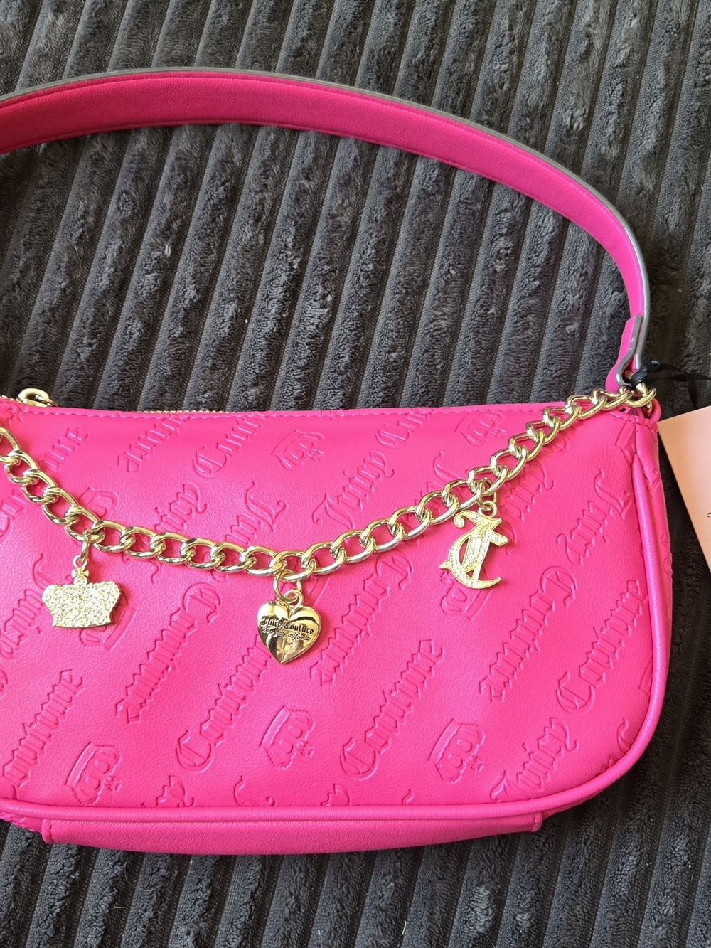 Juicy Couture Neon Pink Mini Shoulder Bag with Gold Charm Chain